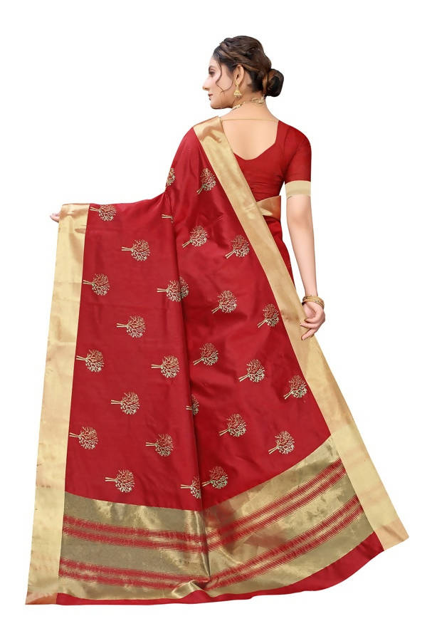 Vamika Red Cotton Polyster Silk Weaving Saree (Kerala Forest) | Grab2Buy