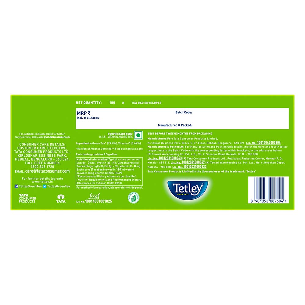Tetley Green Tea Regular (100 Tea Bags) | Grab2Buy