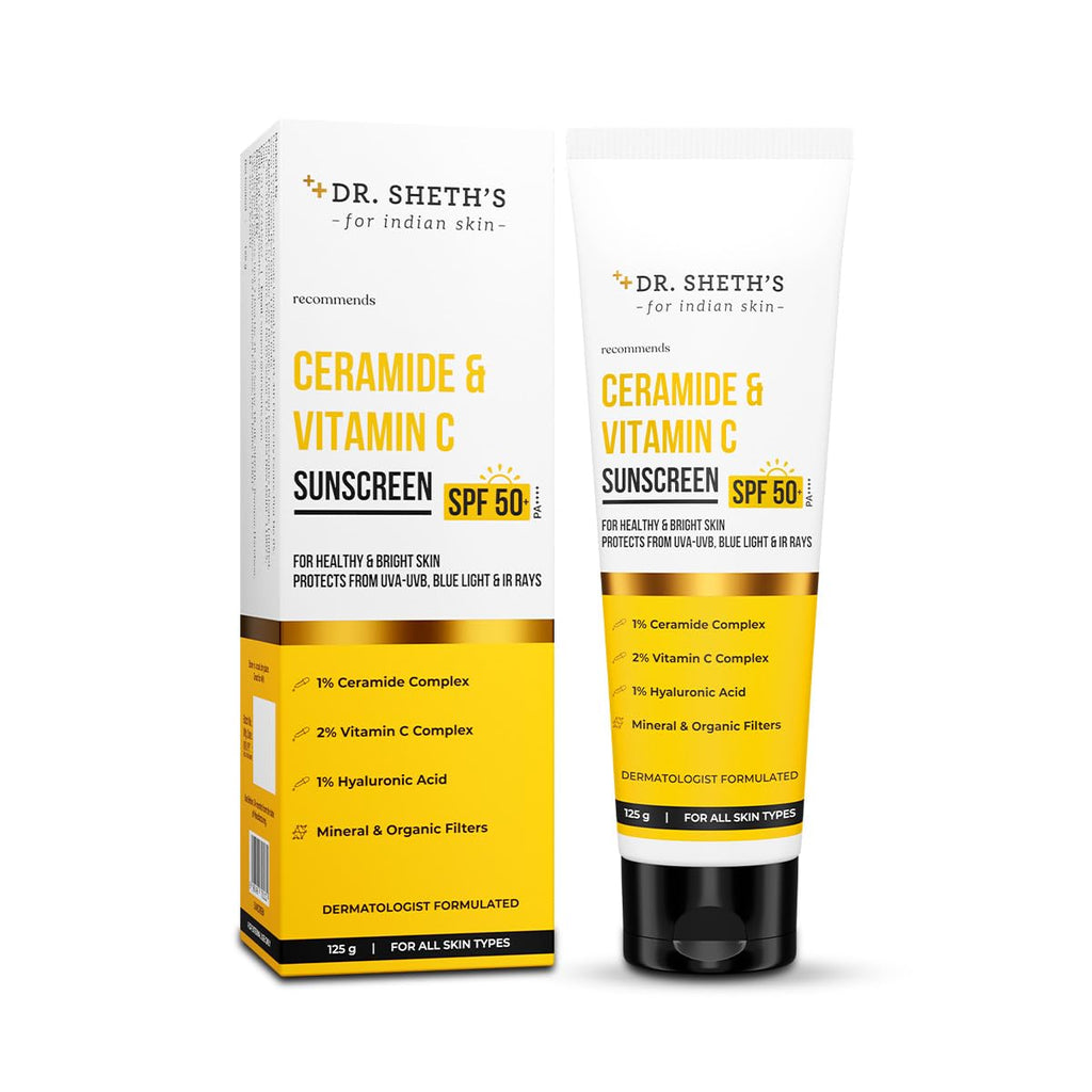 Dr. Sheth's Ceramide & Vitamin C Sunscreen SPF 50+ PA+++ UVA UVB Sun Protection, For All Skin Types | Grab2Buy
