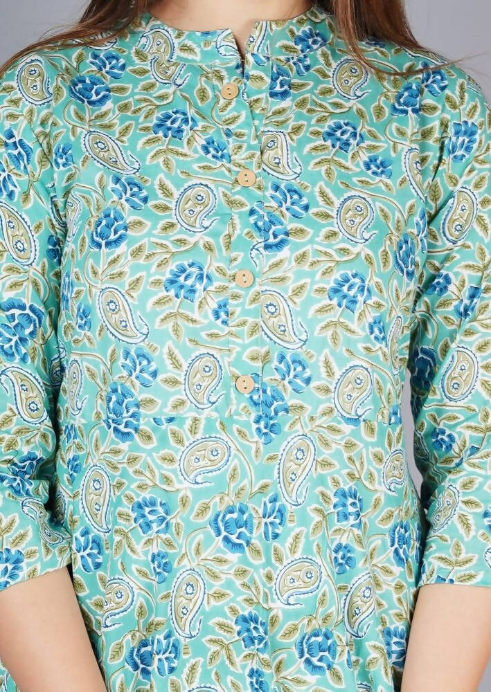 Vamika Cotton Sky Blue Party Wear Kurti | Grab2Buy