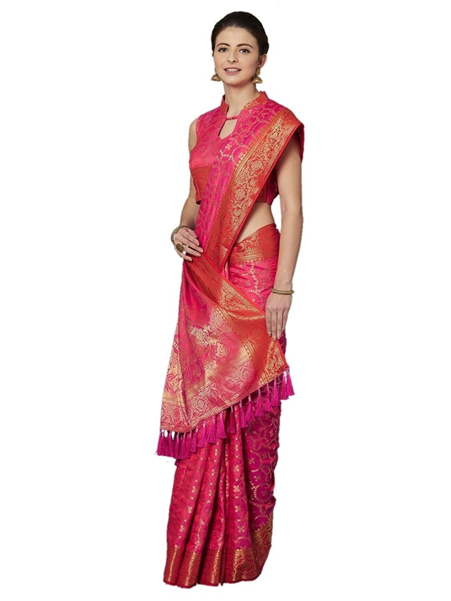 Akhilam Women's Jacquard Kanjivaram Silk Saree With Unstitched Blouse | Grab2Buy
