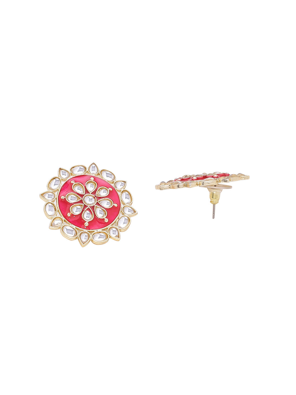 Shoshaa Women Magenta & Gold-Polished Circular Studs | Grab2Buy