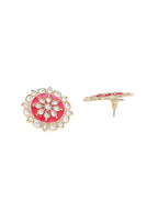 Shoshaa Women Magenta & Gold-Polished Circular Studs | Grab2Buy