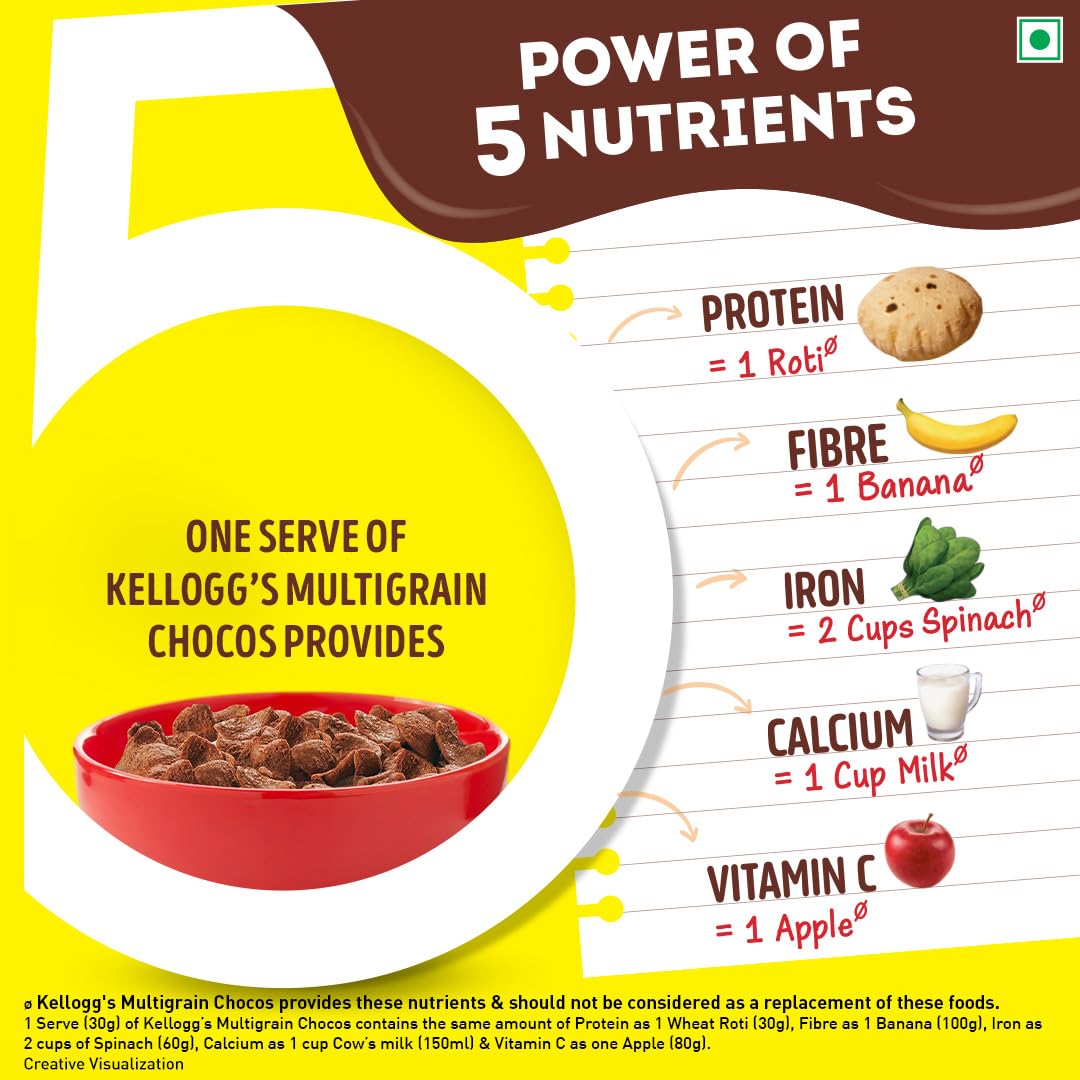 Kellogg's Multigrain Chocos For Kids, Power Of 5 Nutrients Protein, Fibre, Iron, Calcium, Vitamins | Grab2Buy