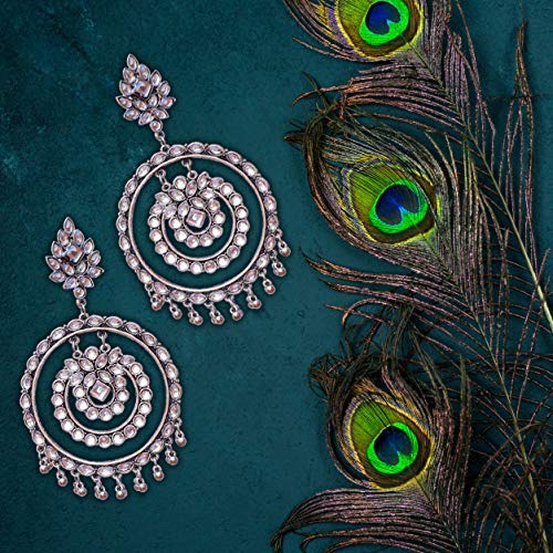Silver-Plated Alloy Kundan Studded Silver Round Earrings - The Pari | Grab2Buy