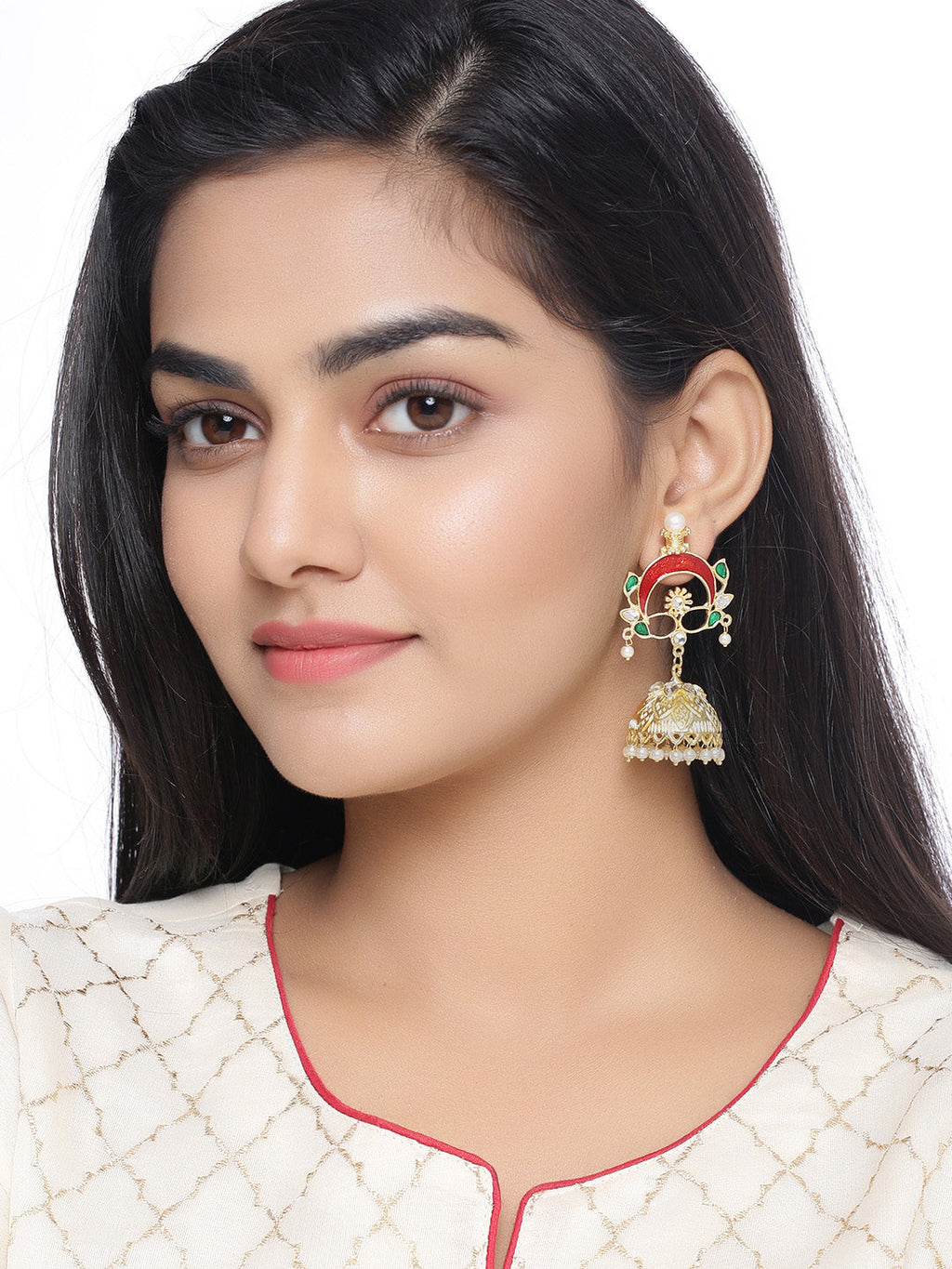 Shoshaa Gold-Polished & Red Enamelled Classic Jhumkas | Grab2Buy