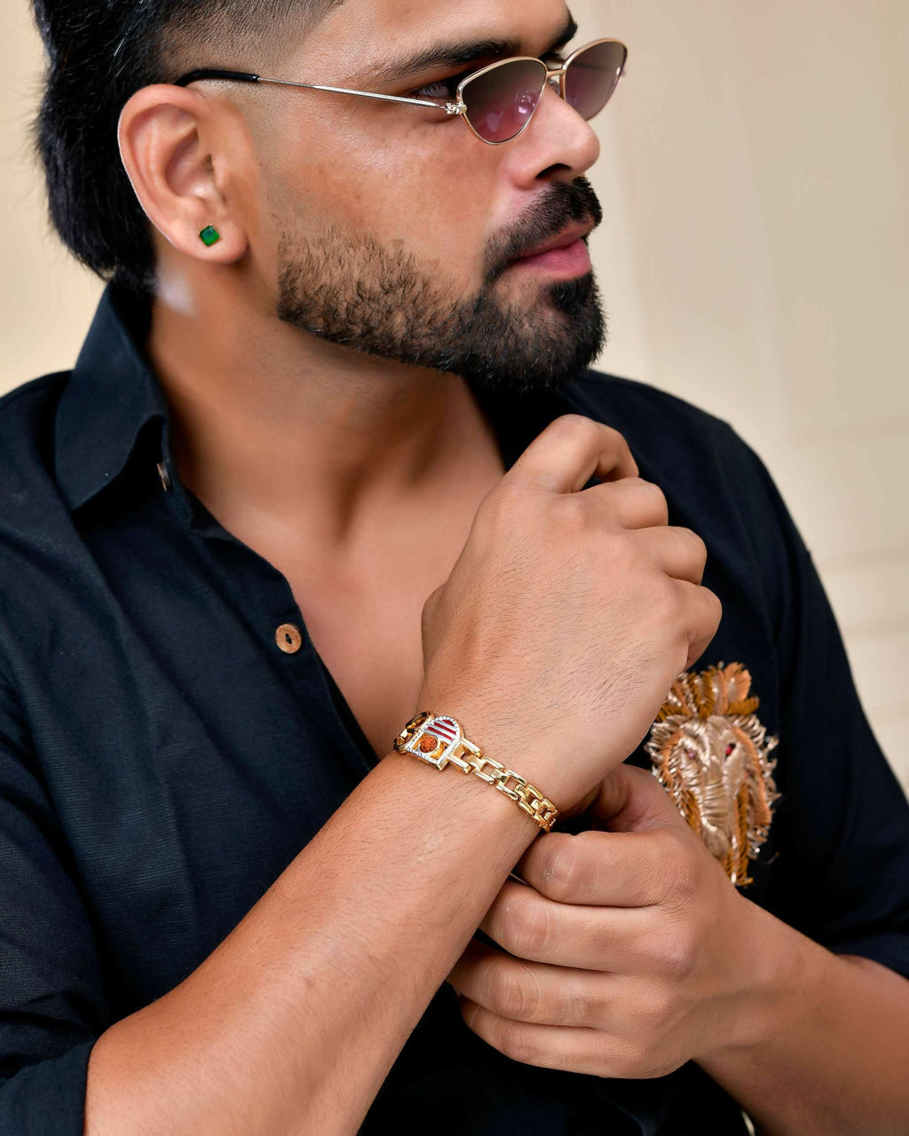 VOJ Gold-Polished Rudraksh Om Bracelet | Grab2Buy