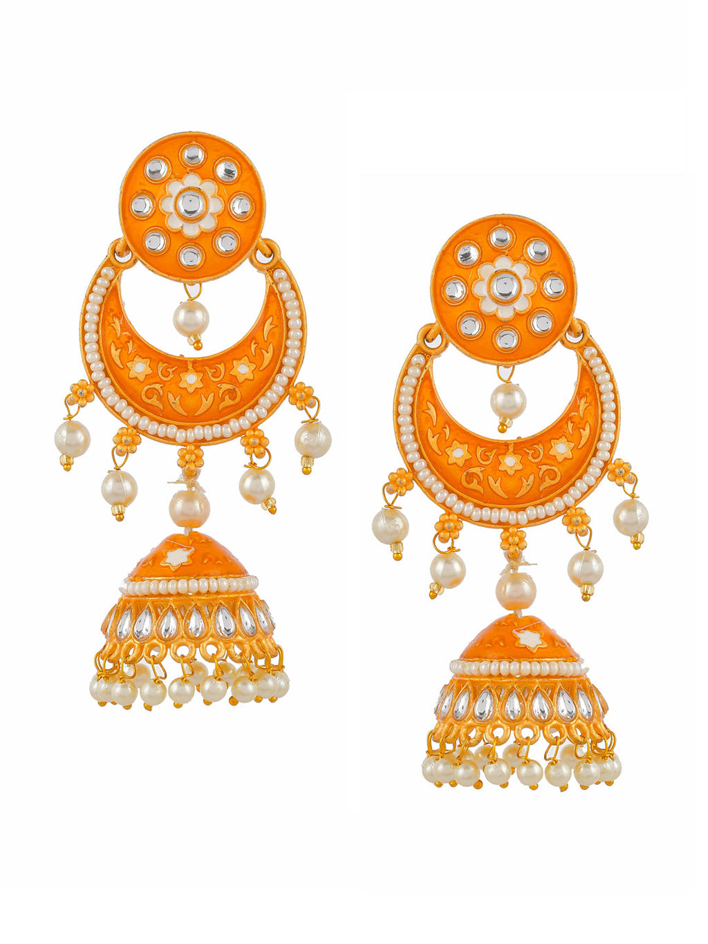 Shoshaa Orange Dome Shaped Jhumkas Earrings | Grab2Buy