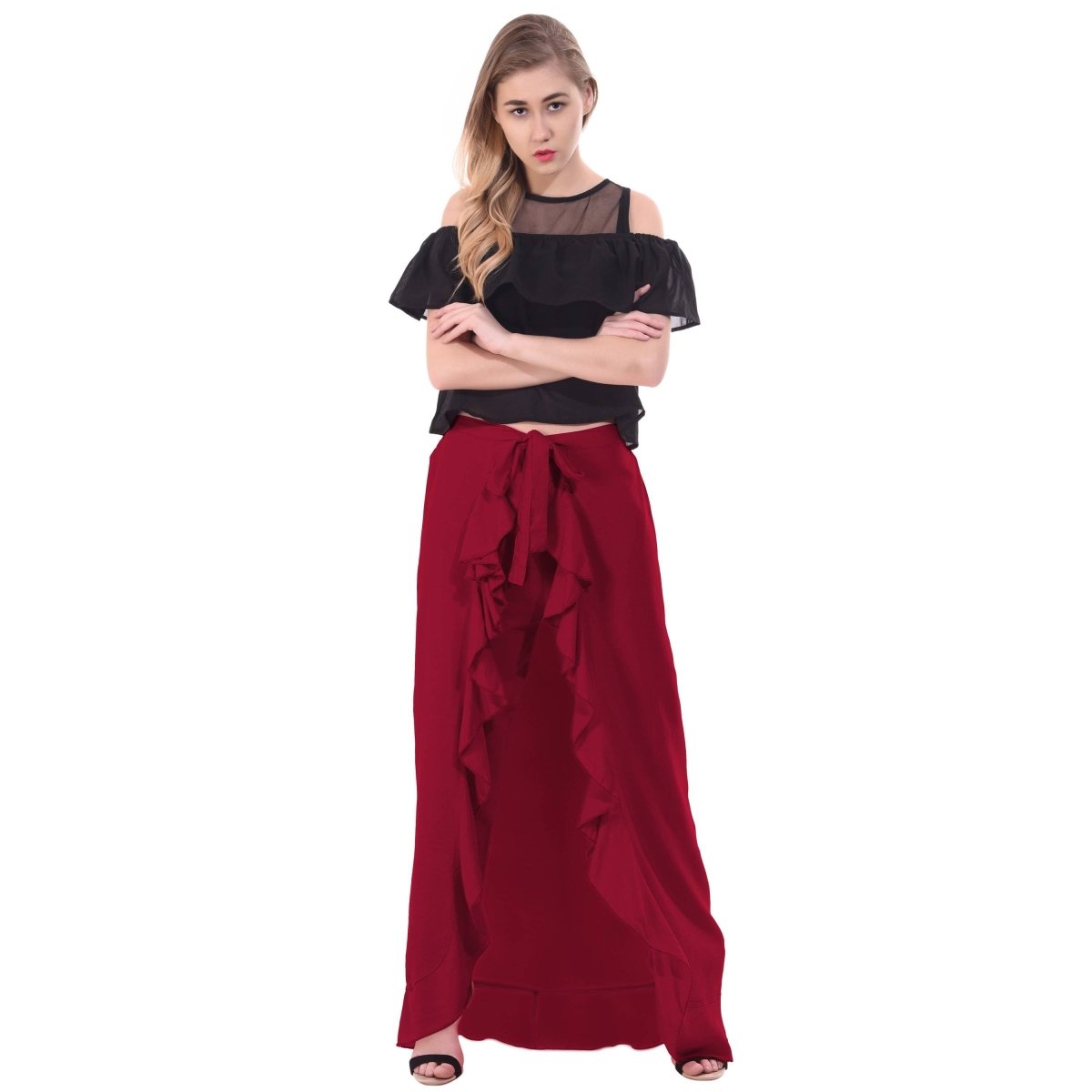 Asmaani Maroon Color Plain Ruffle Palazzo | Grab2Buy