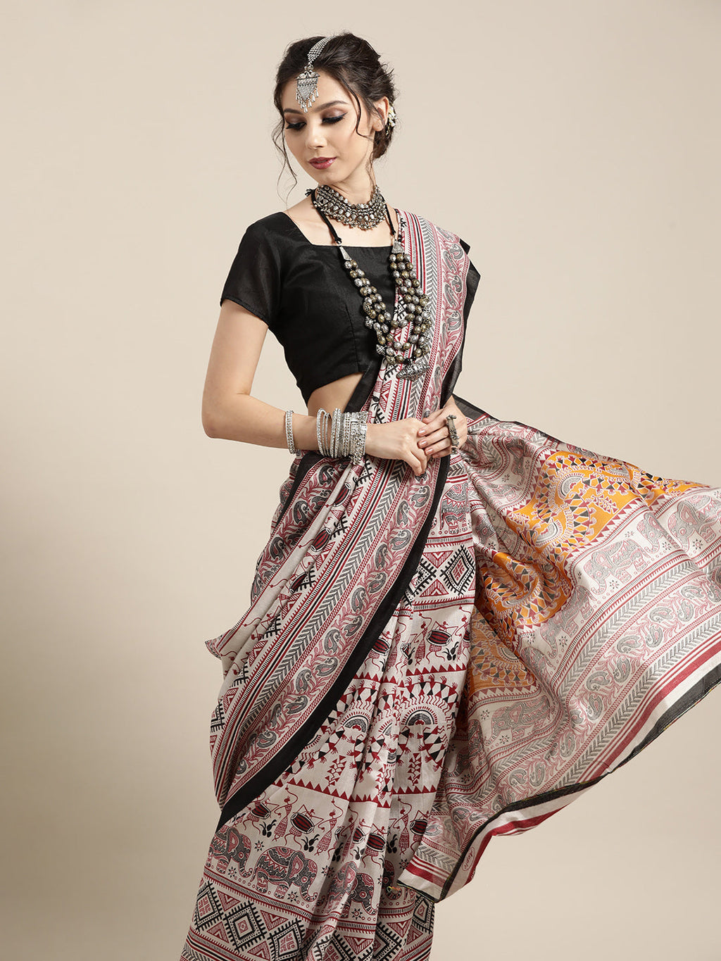 Saree Mall Warli Saree with Sleek border | Grab2Buy