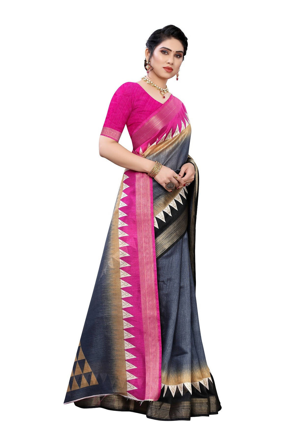 Vamika Grey Linen Jari Border Saree (GUNJAN GREY) | Grab2Buy
