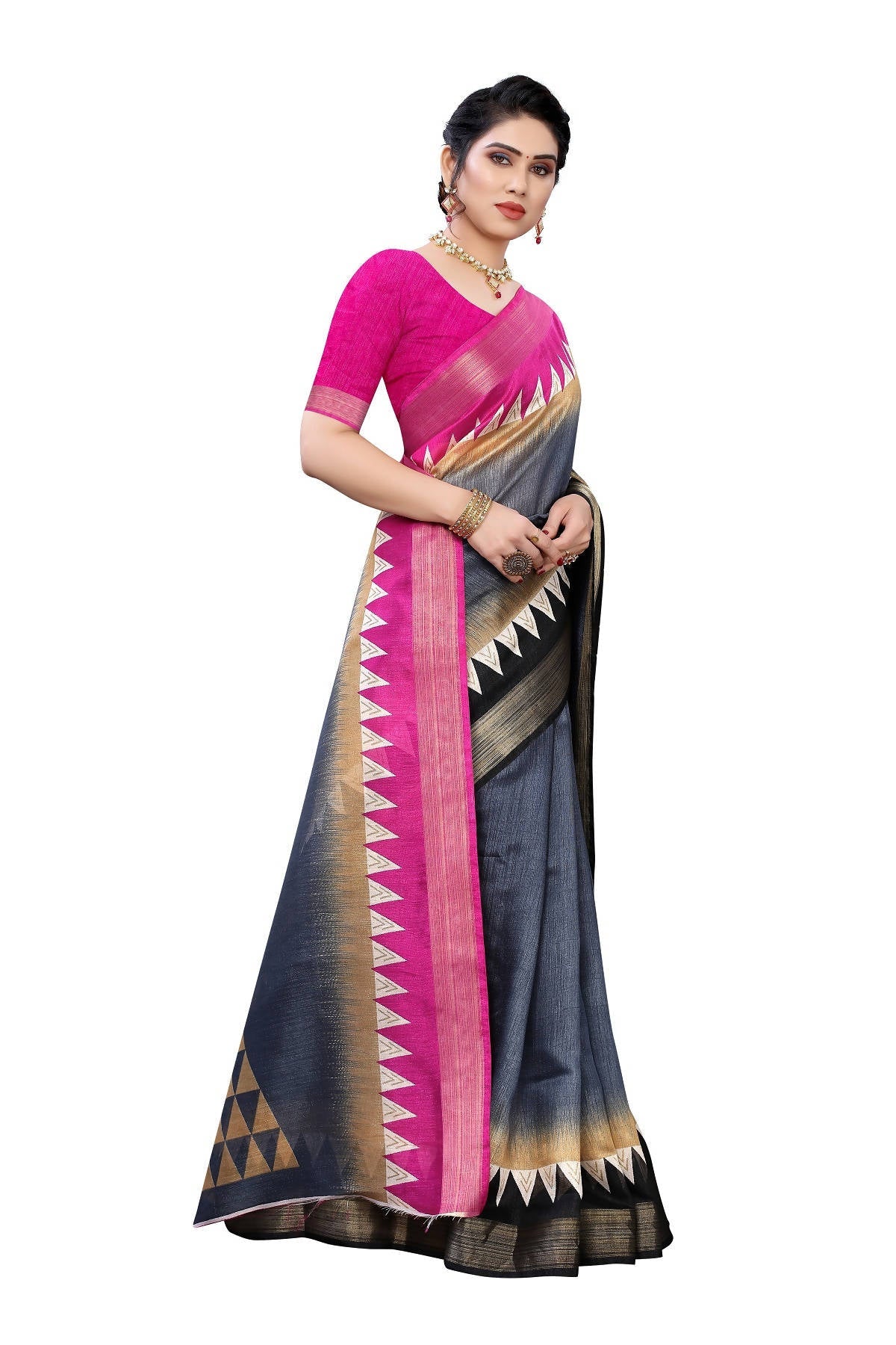 Vamika Grey Linen Jari Border Saree (GUNJAN GREY) | Grab2Buy