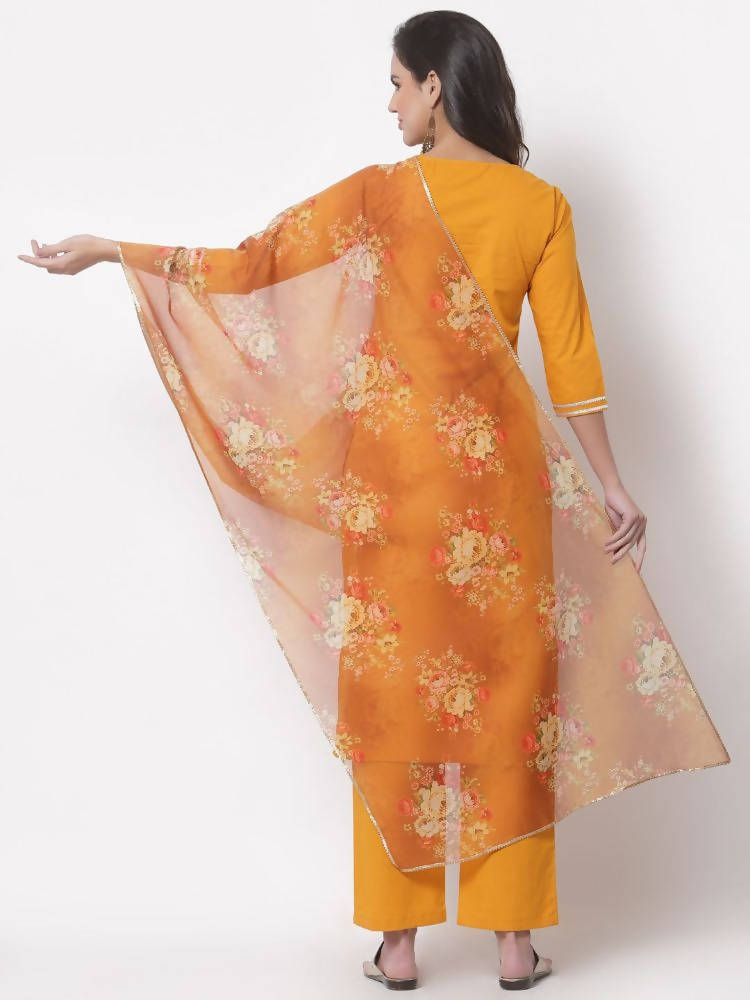 Myshka Trendy Women's Cotton 3/4 Sleeve Round Neck Casual Kurta Pant Dupatta Set | Grab2Buy