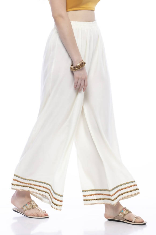Mominos Fashion Reyon Cotton Cream Palazzo | Grab2Buy