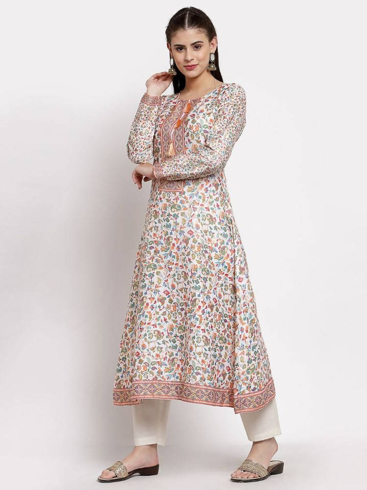 Myshka Women's Multi Cotton Printed Full Sleeve Round Neck Casual Kurta | Grab2Buy