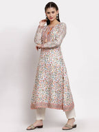 Myshka Women's Multi Cotton Printed Full Sleeve Round Neck Casual Kurta | Grab2Buy