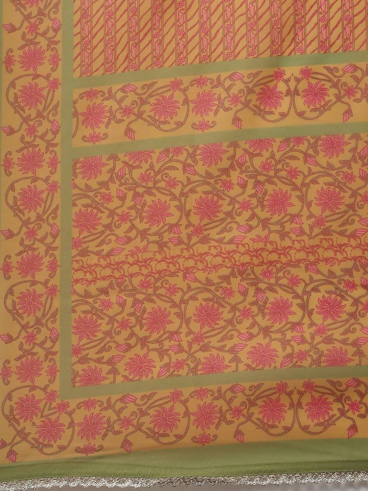 Yufta Yellow Printed kurta with Trouser Dupatta Set | Grab2Buy