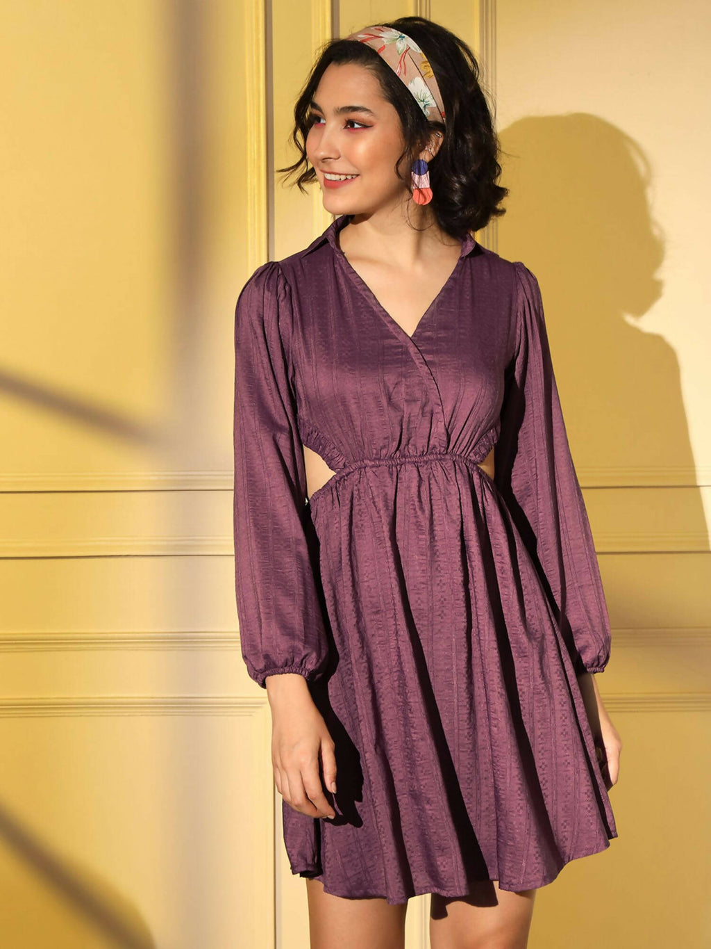 Wine Viscose Solid Flared Dress - Shivani | Grab2Buy