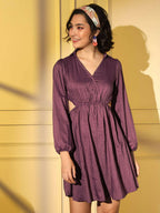 Wine Viscose Solid Flared Dress - Shivani | Grab2Buy
