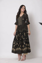 Myshka Women's Black Rayon Printed 3/4 Sleeve V Neck Casual Dress | Grab2Buy