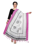 Vamika Pink-White Flower Printed Khadi Bhagalpuri Dupatta | Grab2Buy