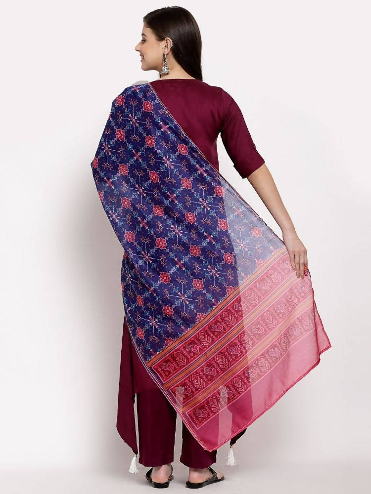 Myshka Women's burgundy Cotton Solid Half Sleeve Collar Neck Casual Kurta Pant Dupatta Set | Grab2Buy