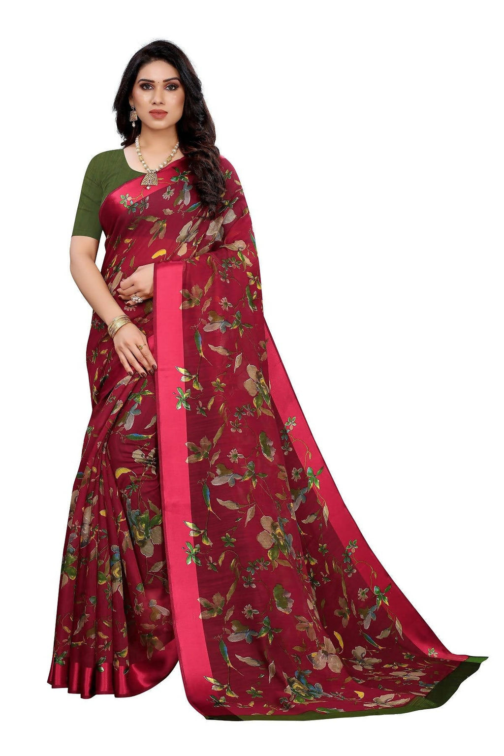 Vamika Red Linen Satin Patta Saree (MANSI RED) | Grab2Buy