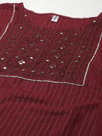 Yufta Women Maroon Yoke Design Mirror Work Cotton Kurta | Grab2Buy