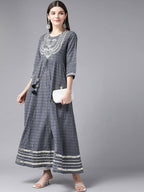 Yufta Women Grey Geometric Printed Mirror Work Kurta | Grab2Buy