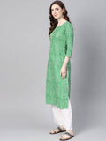 Yufta Women Green & Off-White Leheriya Dyed Straight Kurta | Grab2Buy
