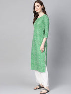 Yufta Women Green & Off-White Leheriya Dyed Straight Kurta | Grab2Buy