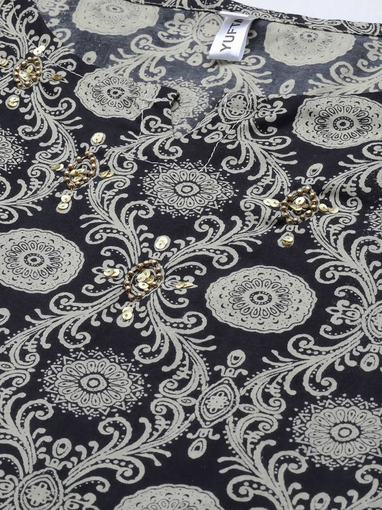 Yufta Women Black & Beige Printed Kaftan Kurta | Grab2Buy