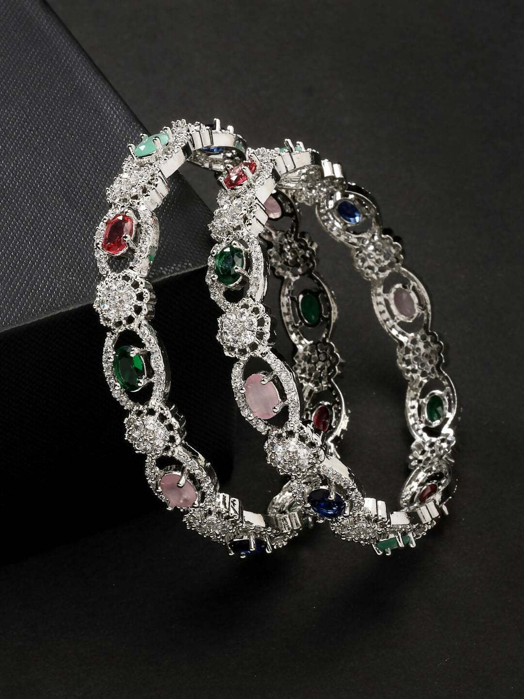 NVR Women's Set of 2 Multi-Coloured CZ Stone-Studded Handcrafted Bangles | Grab2Buy