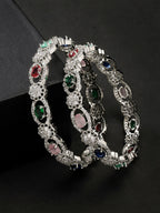 NVR Women's Set of 2 Multi-Coloured CZ Stone-Studded Handcrafted Bangles | Grab2Buy