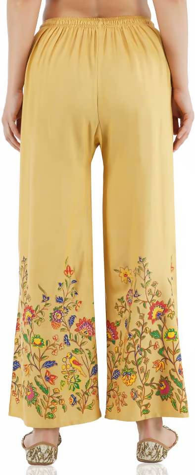 Mominos Fashion Golden Floral Design Palazzo | Grab2Buy