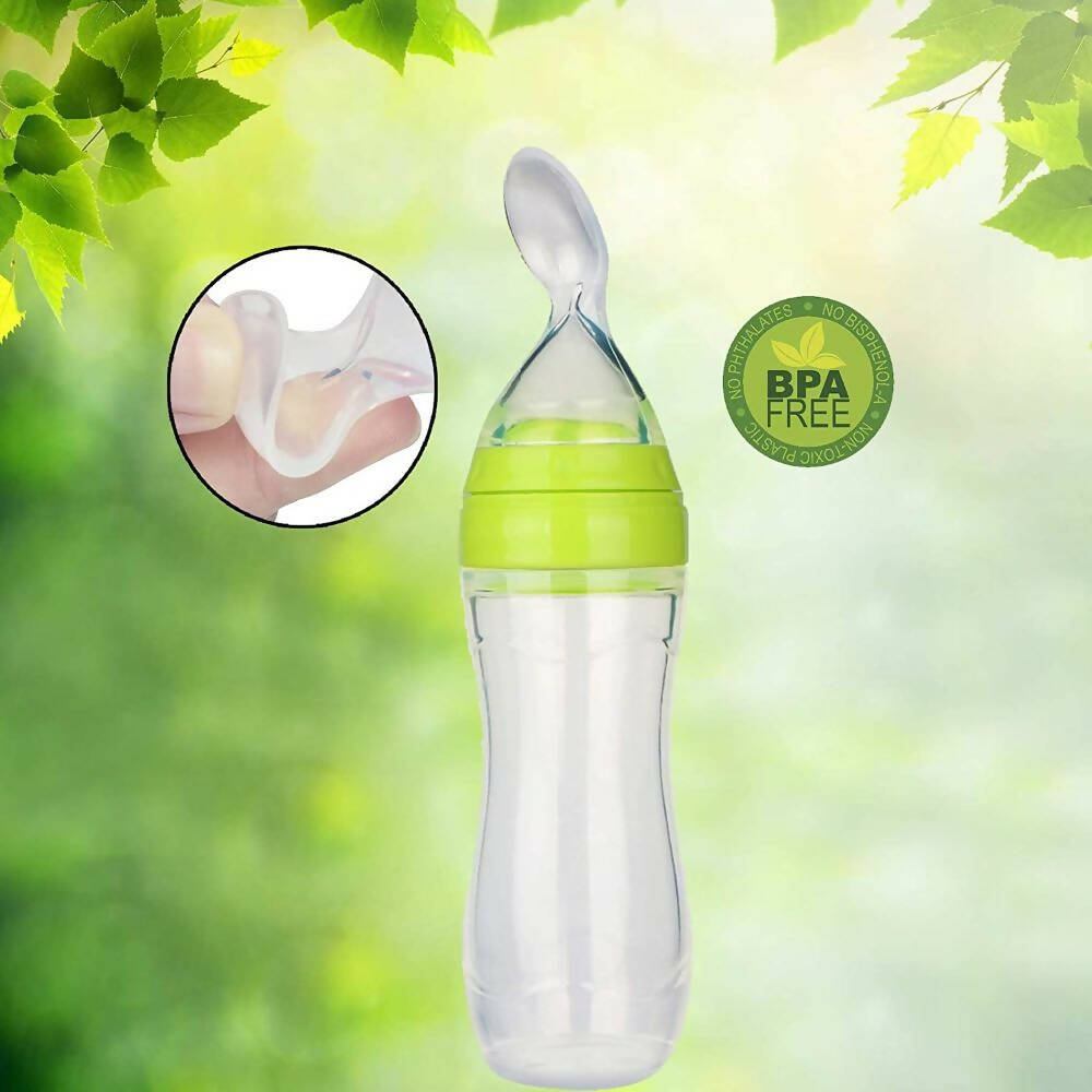 Safe-O-Kid Easy Squeezy Silicone Food Feeder Spoon (Soft Tip) Bottle- Green- 90mL | Grab2Buy