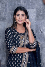 Vamika Navy Blue Gota Patti Work Rayon Party And Casual Wear Kurta Set | Grab2Buy
