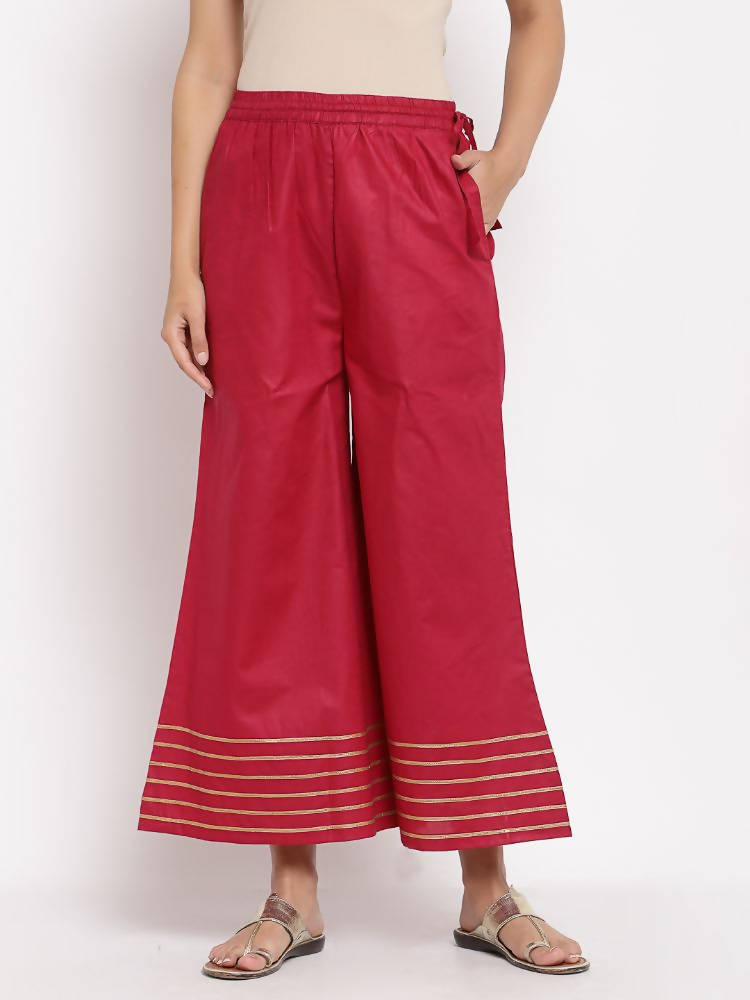 Myshka Women's Beautiful Maroon Cotton Solid Casual Palazzo | Grab2Buy
