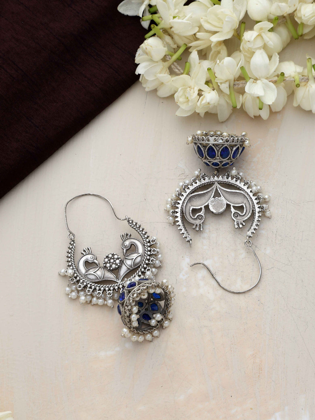 trueBrowns Silver Tone Peacock Jhumka Earrings | Grab2Buy