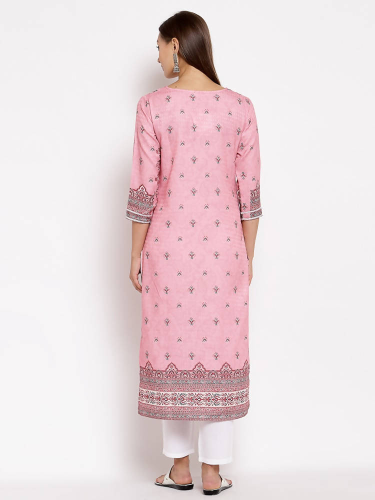 Myshka Women's Multi Pashmeena Printed 3/4 Sleeve Round Neck Casual Winter Kurta | Grab2Buy