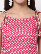 Myshka Women's Pink Printed Sleeveless Cotton Round Neck Dress | Grab2Buy