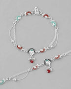 VOJ Set of 2 Traditional Stone Studded Mutli Color Designer Anklet