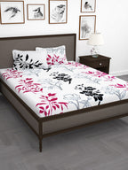 Story@home White & Pink Floral King Bedsheet with 2 Pillow Covers