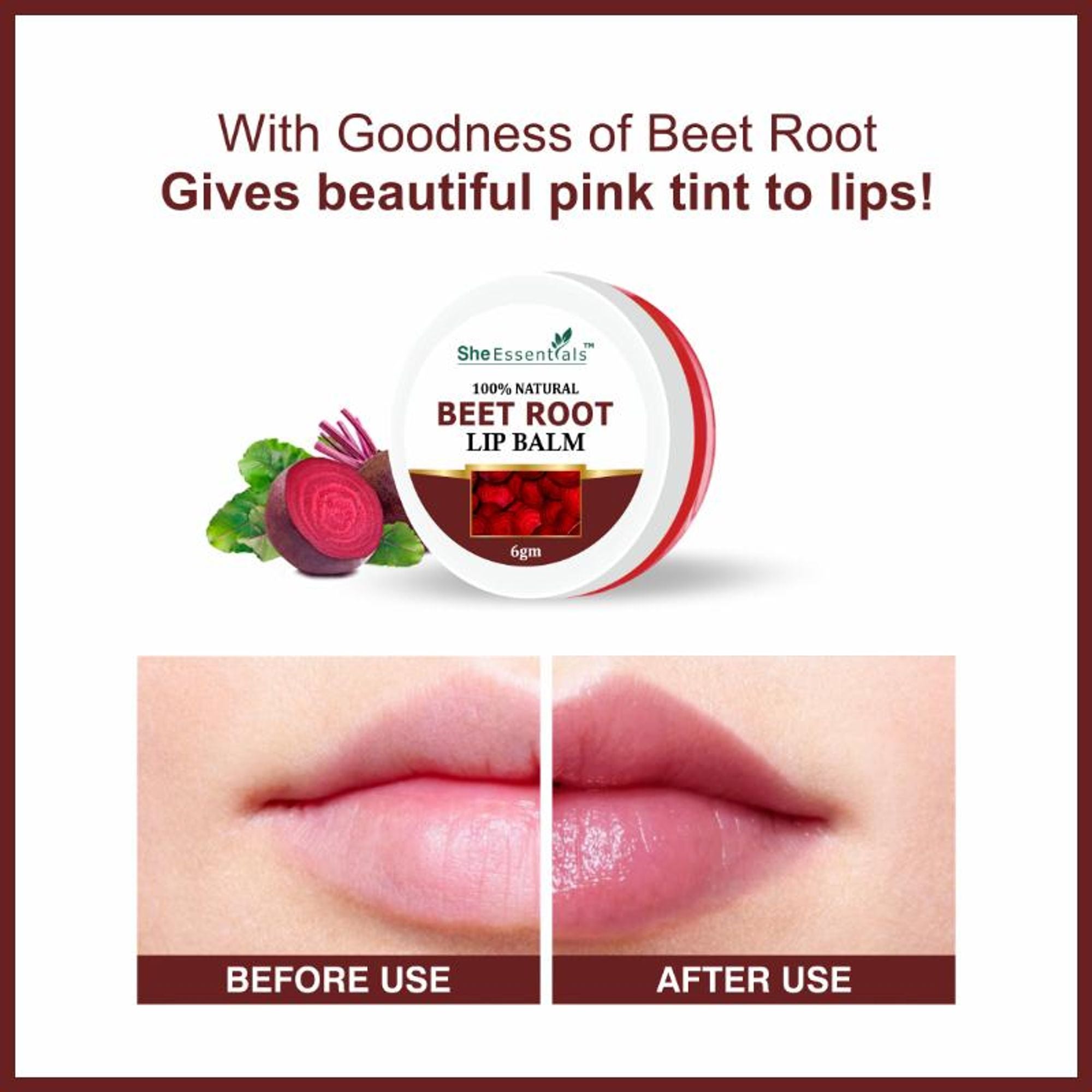 She Essentials Beetroot Lip Balm For Lip Lightening, Dry & Chapped Lips, Makes Soft & Glossy Lips | Grab2Buy