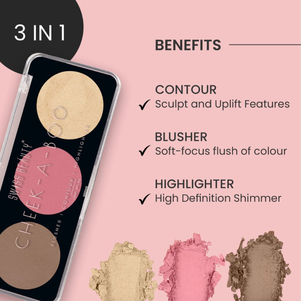 Swiss Beauty Cheek-A-Boo 3 In One Blushe Contour And Highlighter - 2 | Grab2Buy