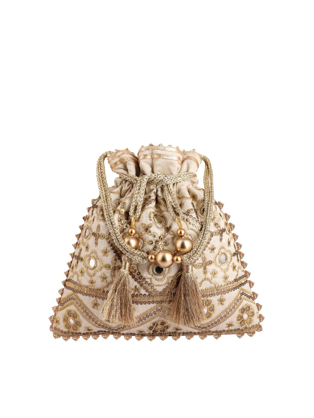 Masq Beige Embellished Embroidered Potli Clutch | Grab2Buy