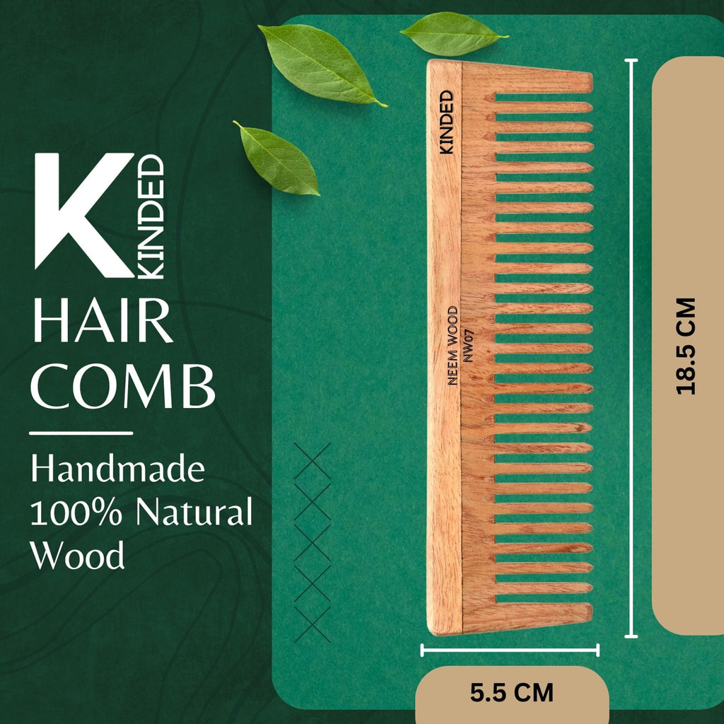 KINDED Handmade Oil Treated Wooden Hair Comb - Neem Wood NW07, Wide Tooth | Grab2Buy