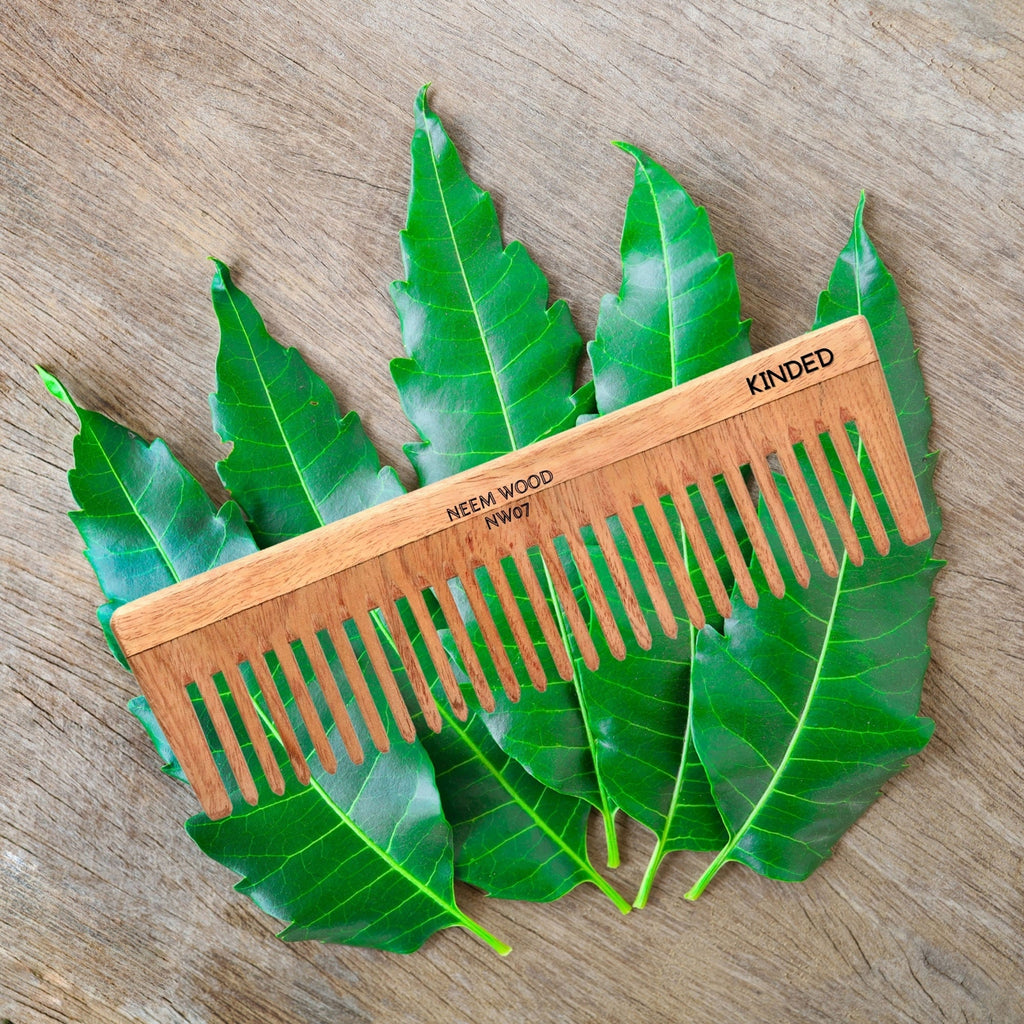 KINDED Handmade Oil Treated Wooden Hair Comb - Neem Wood NW07, Wide Tooth | Grab2Buy