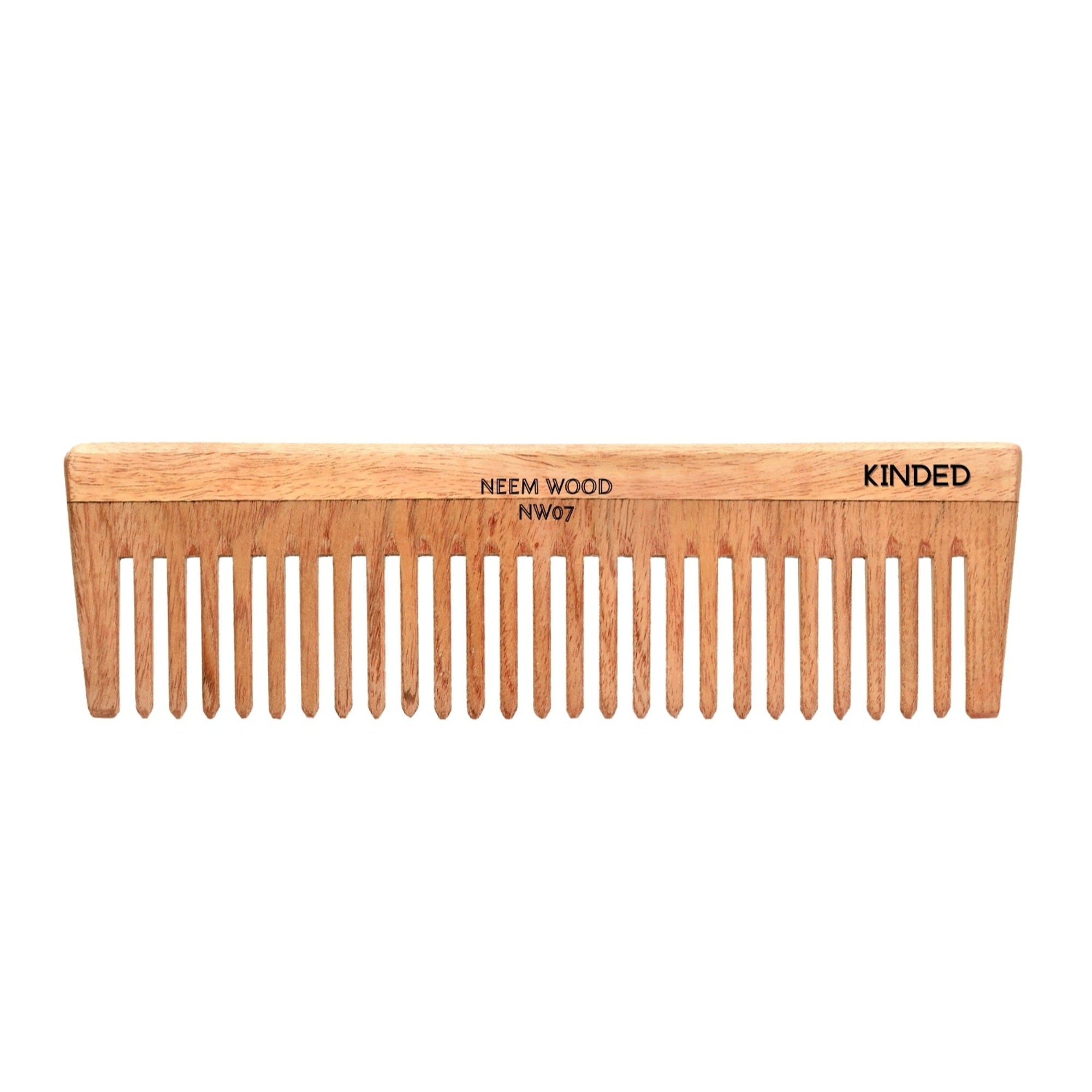 KINDED Handmade Oil Treated Wooden Hair Comb - Neem Wood NW07, Wide Tooth | Grab2Buy
