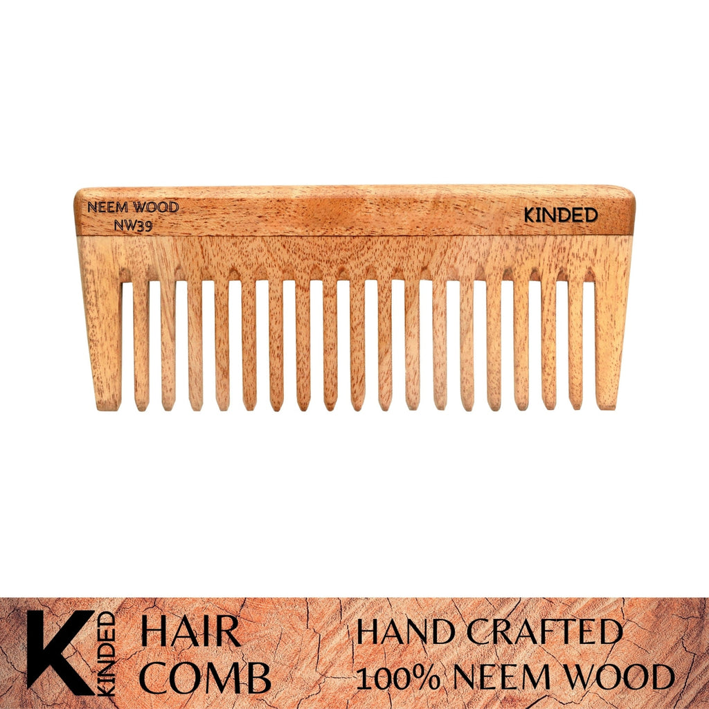 KINDED Handmade Oil Treated Wooden Hair Comb - Neem Wood NW39, Wide Tooth | Grab2Buy